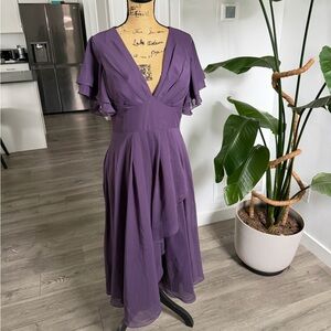 JJs House Purple V-Neck Flutter Sleeve Midi Dress